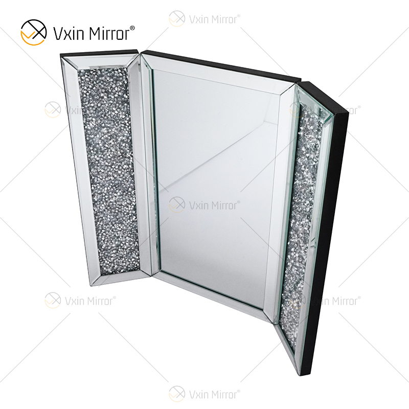 New Design WXM-1790-1 Wall Decoration Silver Crushed Diamond Table Mirrored Column