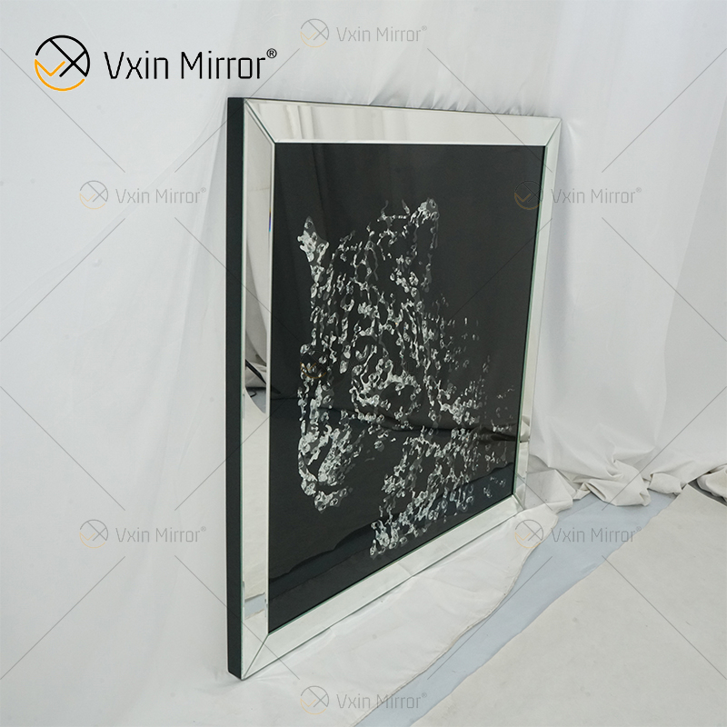 VXin WXMA-19 Home Decor Glass Frame Mirrored Cheetah Wall Art Crystal Porcelain Painting Mirror Wall Art