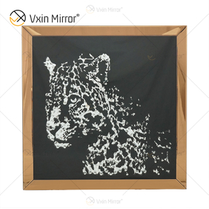 VXin WXMA-19 Home Decor Glass Frame Mirrored Cheetah Wall Art Crystal Porcelain Painting Mirror Wall Art