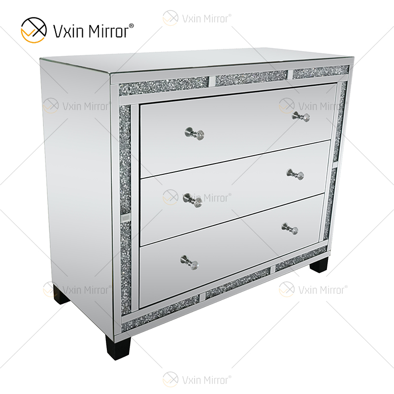 Home Decor WXF-856 Silver Crushed Diamond Mirored Cupboard Cabinet With Muti Drawers