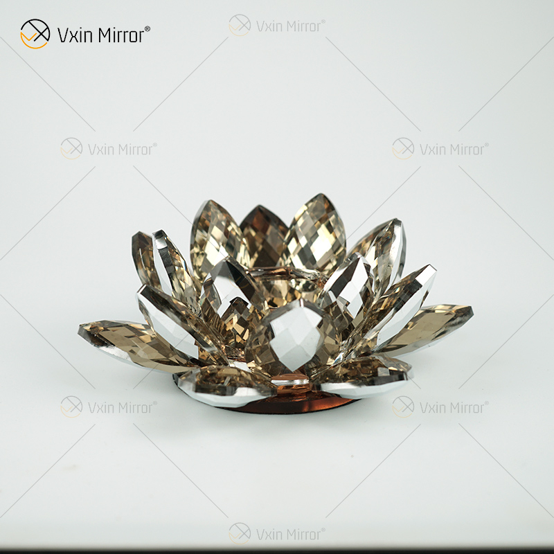 Factory Supply Vxin Mirror Flower VX-07 Silver Candlestick Lotus Crystal Candle Holder