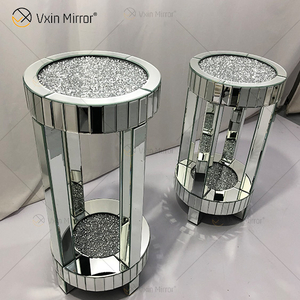 Cheap WXF-095 New Design Modern Round Side Table Living Room Silver Crushed Diamond Luxury Mirror Side Table
