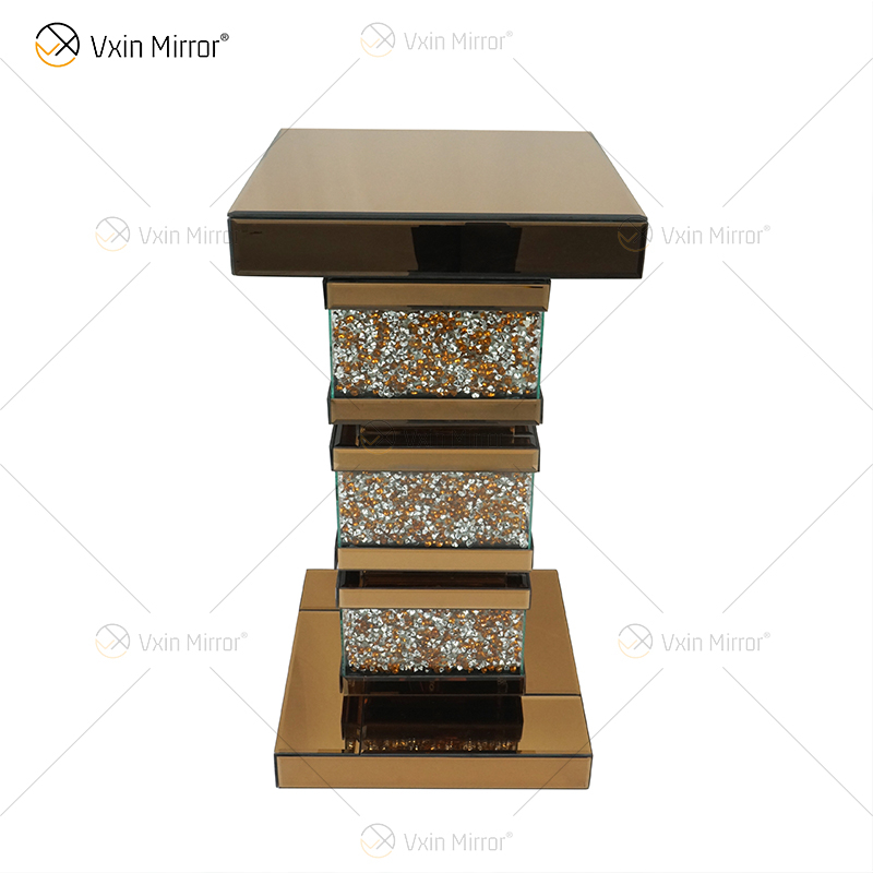 Vxin Elegant WXF-135 Home Decor Crushed Diamond End Table Silver Mirror Furniture Side Table
