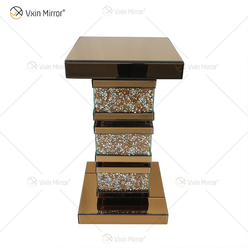 Vxin Elegant WXF-135 Home Decor Crushed Diamond End Table Silver Mirror Furniture Side Table