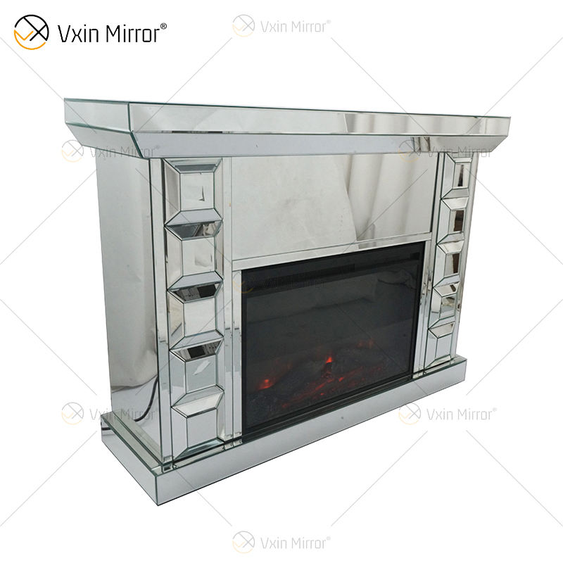 white mirrored fireplace