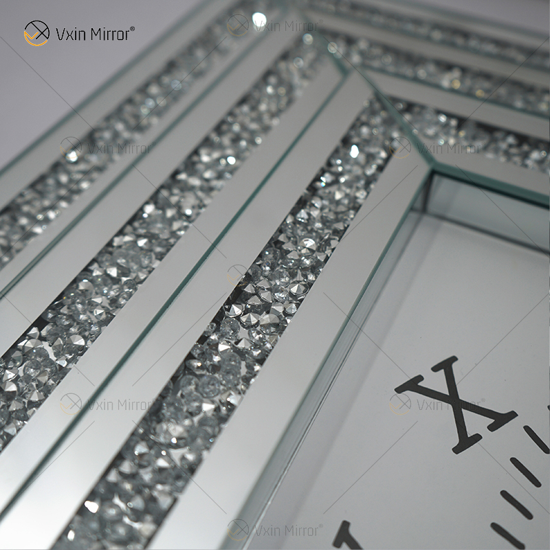 Hot Sale Mirrored Clock WXMC-078 Crushed Diamond Silver Wall Decor Elegant Square Clock