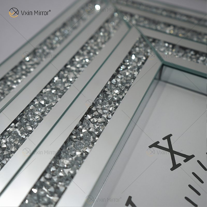 Hot Sale Mirrored Clock WXMC-078 Crushed Diamond Silver Wall Decor Elegant Square Clock