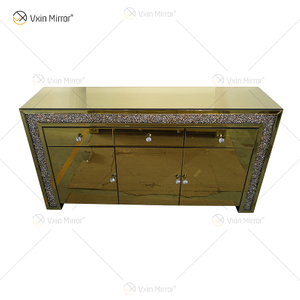 Luxury Decor WXF-099 Gold Mirored Crushed Diamond Cupboard Cabinet With Muti Drawers