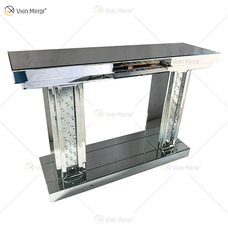 Luxury WXWF-531 Floating Crystal Mirrored Pillar Console Hall Hallway Table Mirror Console Table