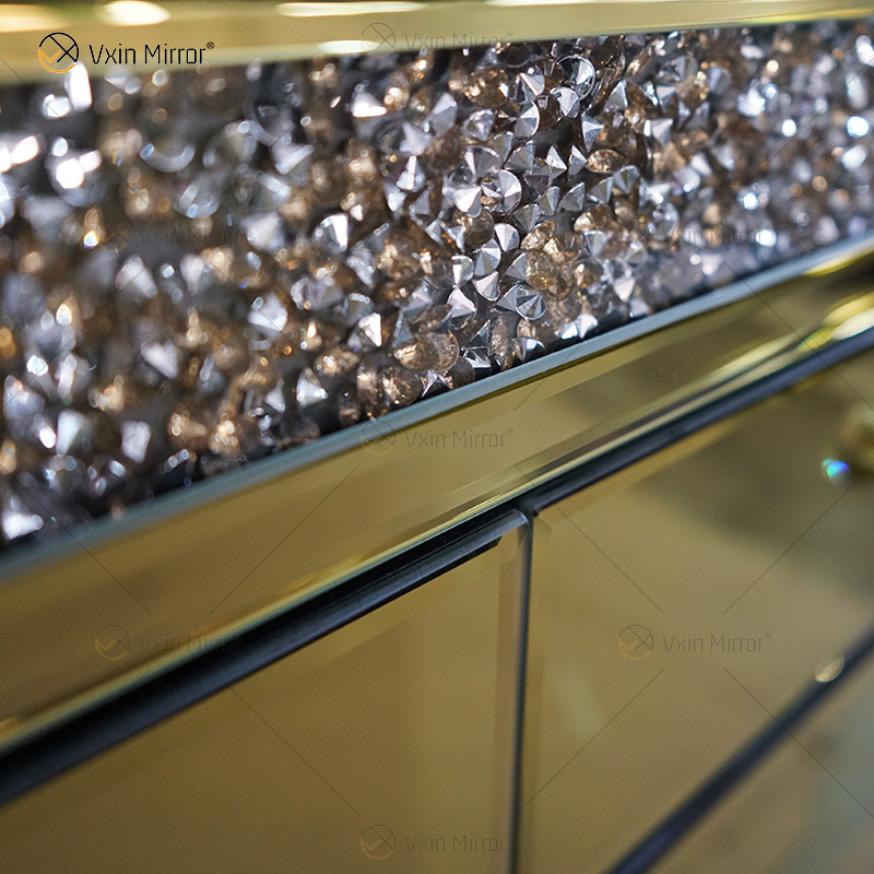 Luxury Decor WXF-099 Gold Mirored Crushed Diamond Cupboard Cabinet With Muti Drawers