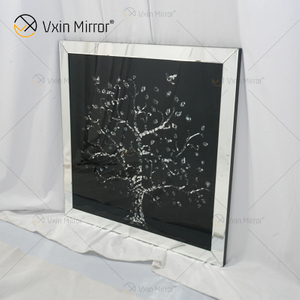 Nevina Wall Decor Crystal Apple Tree Mirrored Frame Beveled Mirror Wall Art Frame Crystal Rectangular Shape for Living Room