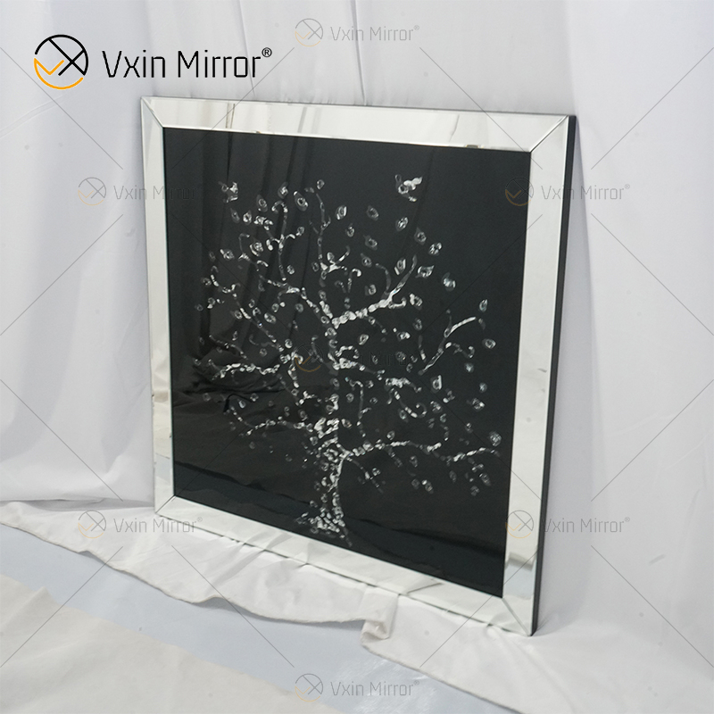 Nevina Wall Decor Crystal Apple Tree Mirrored Frame Beveled Mirror Wall Art Frame Crystal Rectangular Shape for Living Room