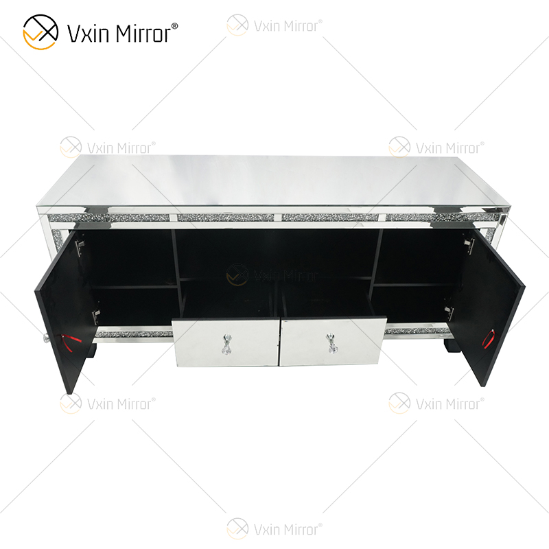 Vxin Mirror Furniture Crushed Diamond Silver TV Cabinet Mirror TV Stands with 2 Drawers