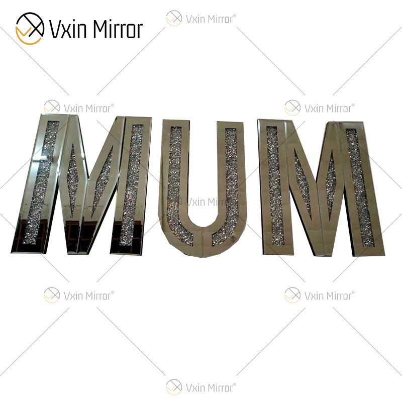Silver Crushed Crystal Diamond Mirror Letters Wall Hung Xmas Mirrored Love Decoration Mirror Wall Art For Sofa Furniture