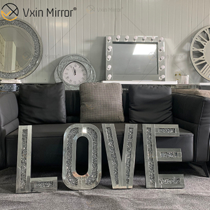 Silver Crushed Crystal Diamond Mirror Letters Wall Hung Xmas Mirrored Love Decoration Mirror Wall Art For Sofa Furniture