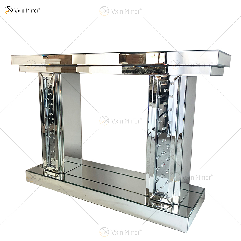 Luxury WXWF-531 Floating Crystal Mirrored Pillar Console Hall Hallway Table Mirror Console Table