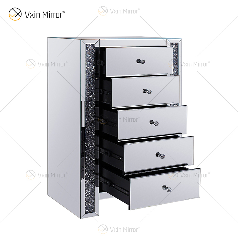Furniture 3 Drawer Mirror Nightstand Table Cabinets Decorative Storage Cabinet