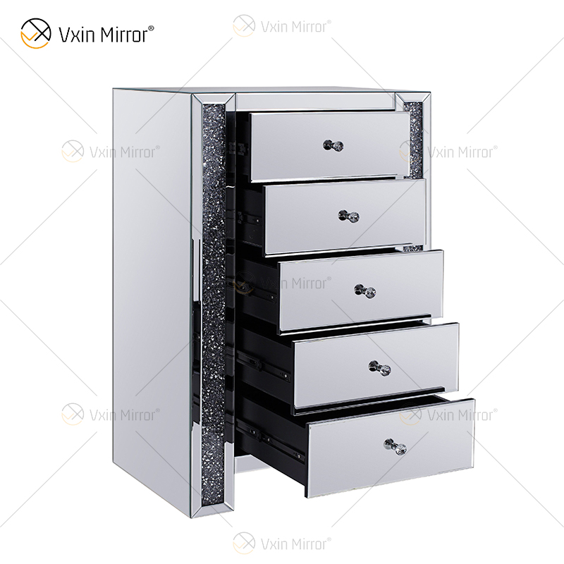 Furniture 3 Drawer Mirror Nightstand Table Cabinets Decorative Storage Cabinet