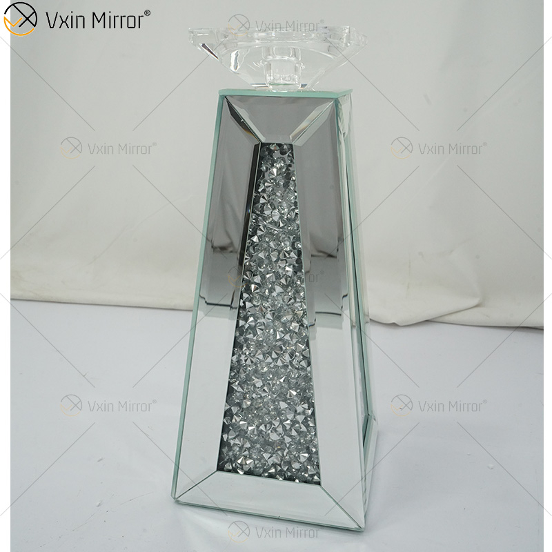 Customizable Name Modern Elegant WXCH-075 Silver Crystal Mirrorr Candle Holder for Home Wedding