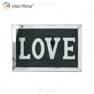 VXin WXMA-23 Home Decor Glass Frame Mirrored LOVE Wall Art Crystal Porcelain Painting Mirror Wall Art