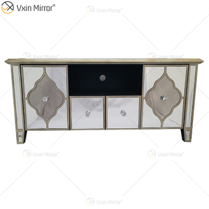 Ornate Berlin Furniture WXF-680 Anti Champagne Gold TV Stands Cabinet With 2 Drawers & Doors
