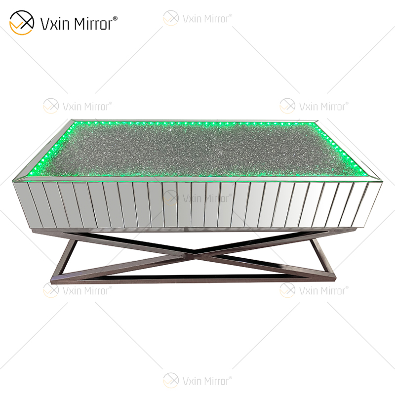 Hot Sale WXF-582 Silver Crushed Diamond Furniture with Stainless Steel Bracket with Speaker And Blue Tooth LED Coffee Table