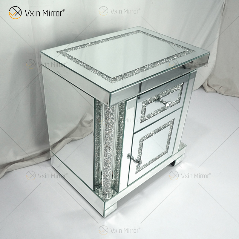 Vxin Mirror WXWF-144 Mirrored Furniture Nightstand Mirrored Bedside Table Cabinet Bedside Table with 2 Drawers