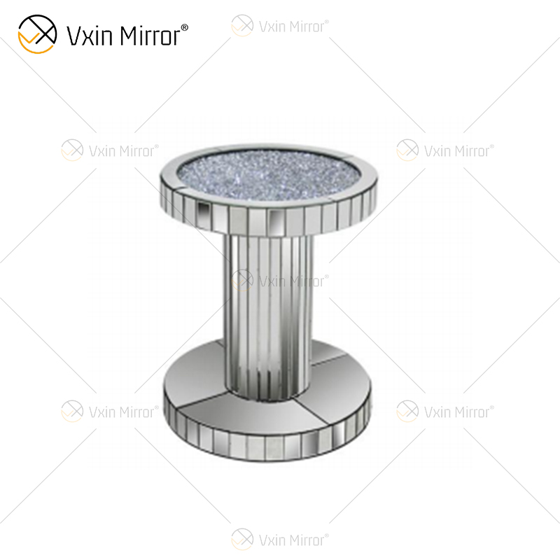 Vxin WXF-270-1 3D Sparkling Crushed Diamond Round Mirrored Coffee Table Silver Covered with Diamonds