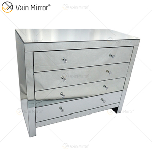 Glass Decor WXF-243 Silver Modern Mirored Cupboard Cabinet With Muti Drawers