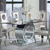 Wholesale 2021 New Design Crushed Diamond Round Silver Dining Furniture with Chairs Toughened Glass Table Top Dining Table