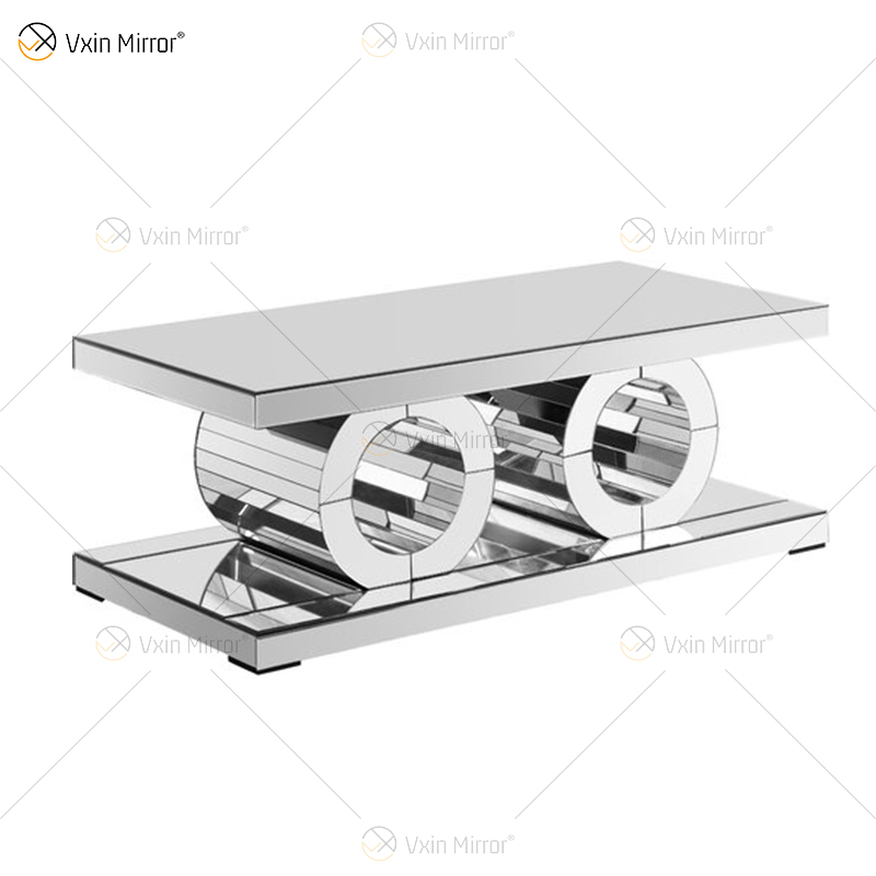 Vxin 3D Sparkling Simple Modern Glass Coffee Table Geometry Mirrored Coffee Table Silver Covered for Living Room