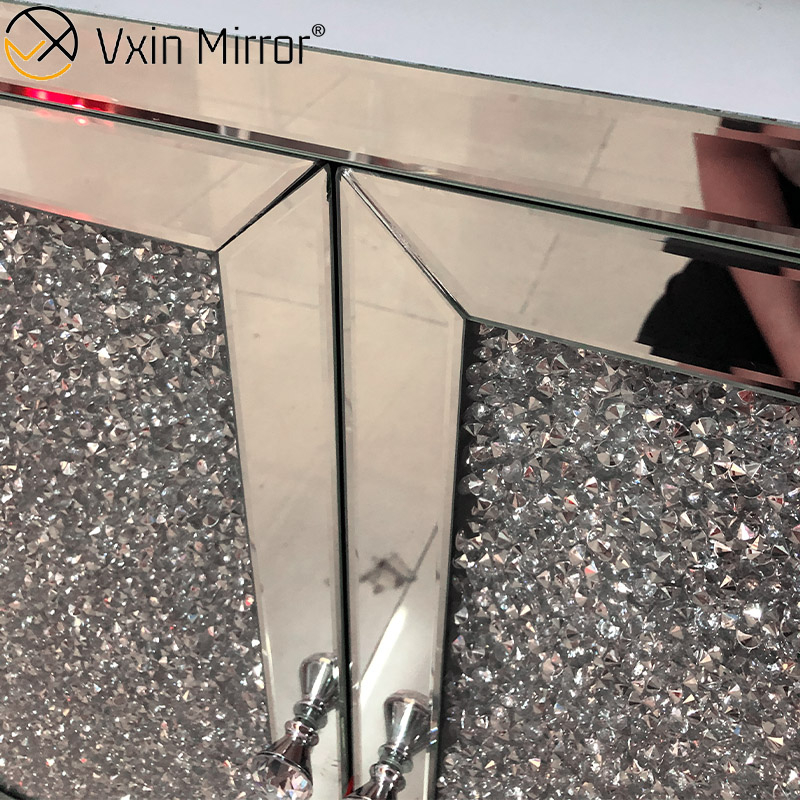 LED Glass Decor WXF-2123 Silver Modern Crushed Mirored Cupboard Cabinet With Muti Drawers