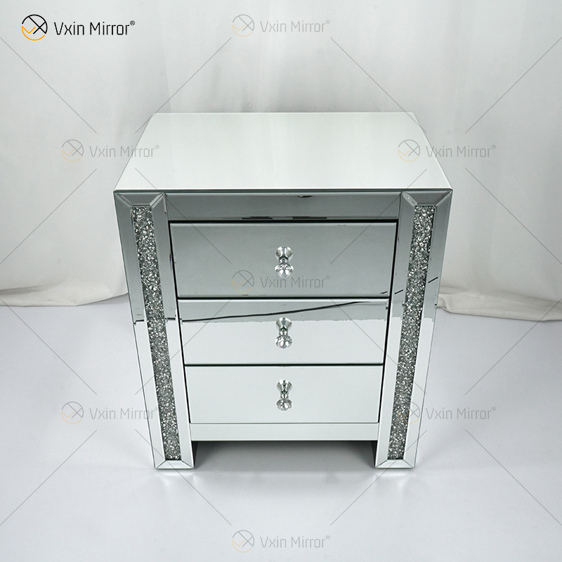 Vxin WXF-265 Several Drawer Tall Boy Silver Crystal Mirror Nightstand Bedside Table Customized Color Mirrored Bedside Table