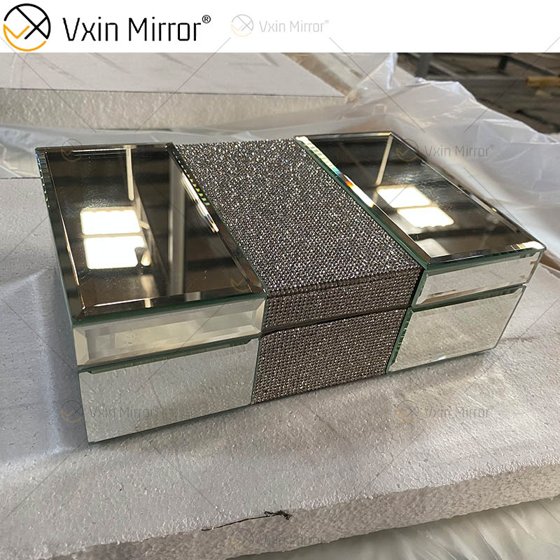 Vxin Mirror WXJB-002 Silver Elegant Glass Crystal Mirror Jewelry Box Mirror Tissue Box
