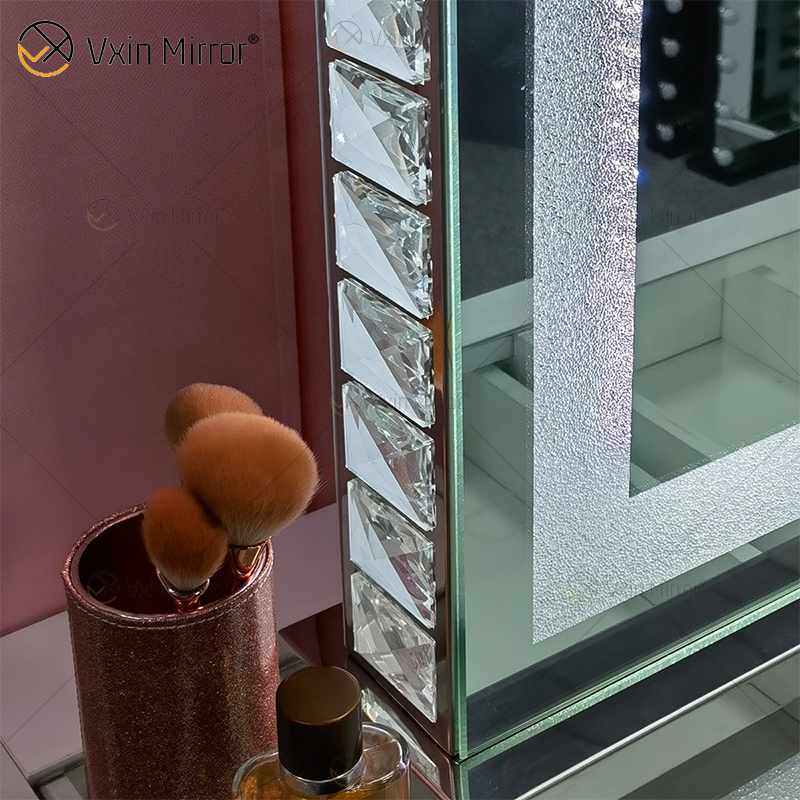 Vanity Hollywood LED with Bluetooth WXDL-1208 Crystal Sand Table Top Oval Decorativestyle Makeup Mirror for Bedroom Sets