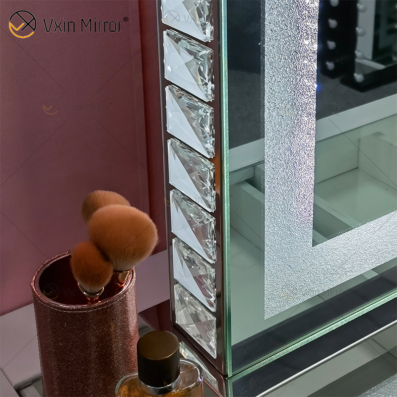 Vanity Hollywood LED with Bluetooth WXDL-1208 Crystal Sand Table Top Oval Decorativestyle Makeup Mirror for Bedroom Sets
