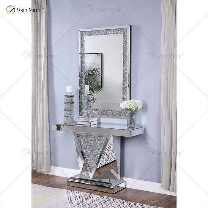 China Supplier Modern Famous Silver Crush Diamond Living Room Glass Console Table