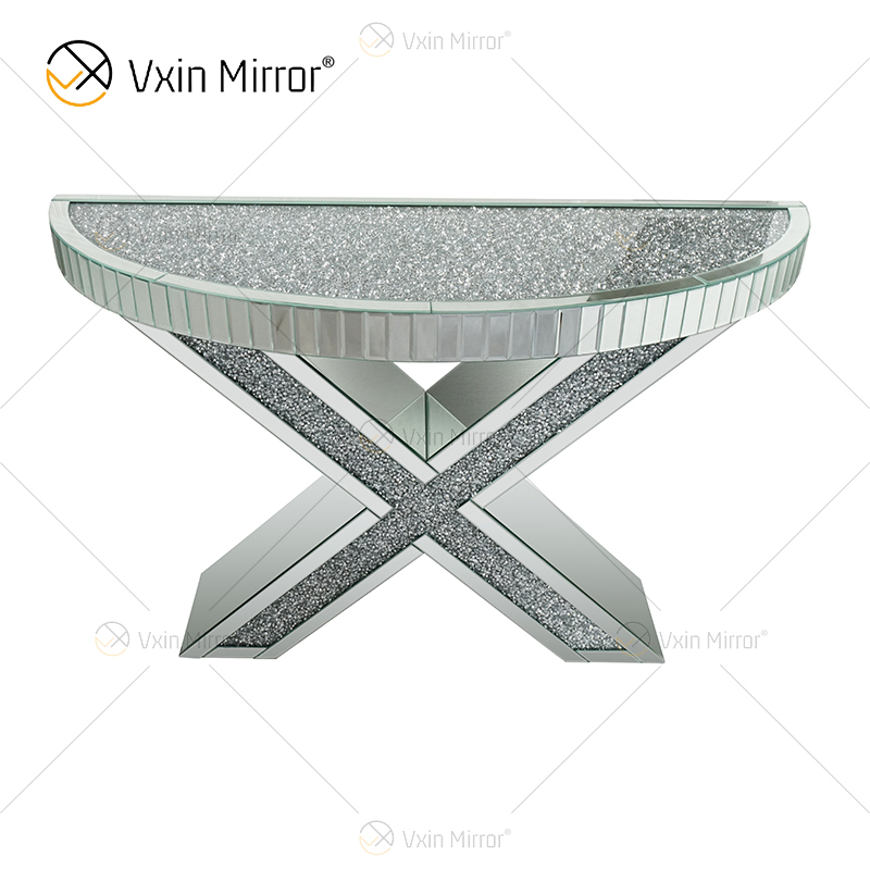 OEM Factory Supply WXWF-517 Mirrored X Shape Crushed Diamond Mirror Console Table