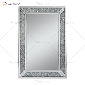Rectangle Hot Design Vxin WXM-1761 Wall Decor Silver Crushed Diamond Wall Hanging Mirror