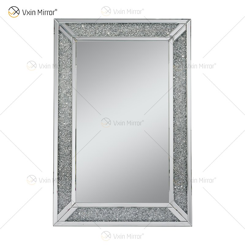 Rectangle Hot Design Vxin WXM-1761 Wall Decor Silver Crushed Diamond Wall Hanging Mirror