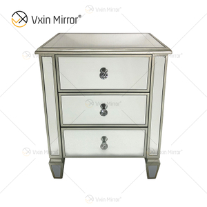 Factory Supply WXF-074 Golden Bedroom Furniture Luxury Nightstand With 3 Drawers Mirrored Bedside Table