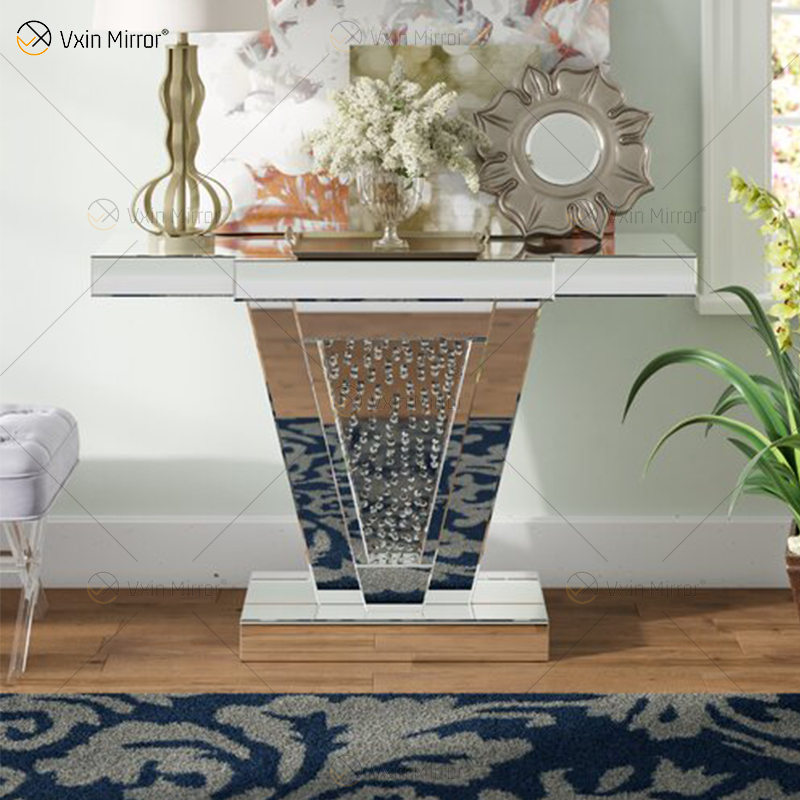 High Quality Wholesale Mirrored Console Table Crushed Diamond Crystal Hallway Entryway Table Console