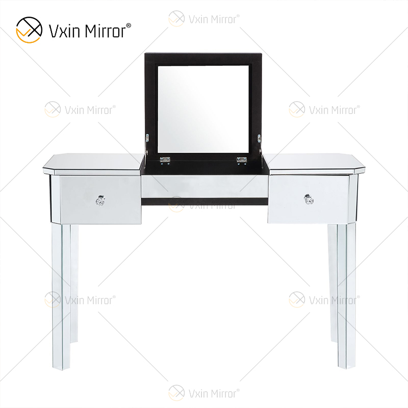 China Supply Modern Silver Dressing Table with Stool 2 Drawers with Full-length Mirror