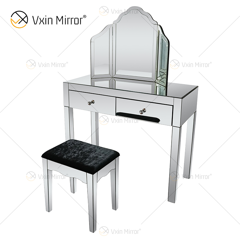 China Supply Modern Silver Dressing Table Chair 2 Drawers with Full-length Mirror