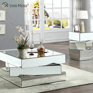 Vxin WXF-2138 3D Sparkling Crushed Diamond Geometry Mirrored Coffee Table Silver Covered with Diamonds