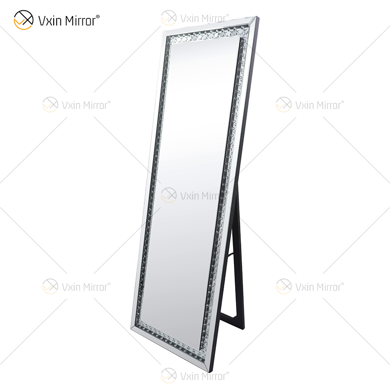 Standing Hanging Or Leaning Rectangle Floor Mirror Crystal Surround Full Body Mirror Wall Mounted Dressing Mirror for Bedroom