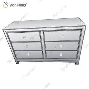 Vxin Mirror Hot Sale WXR-007 Silver Home Decor Mirored Cupboard Cabinet With 6 Drawers