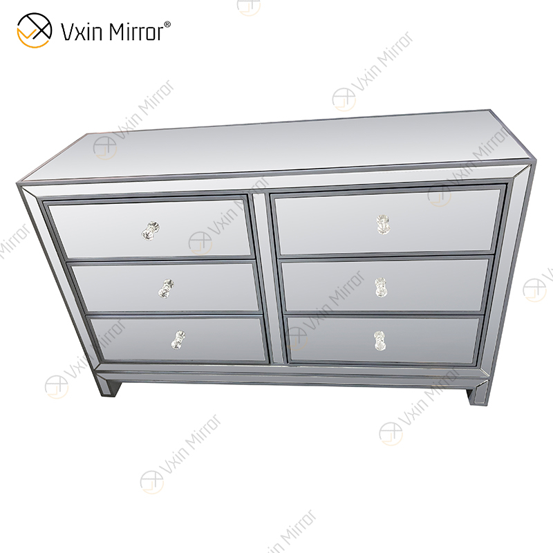 Vxin Mirror Hot Sale WXR-007 Silver Home Decor Mirored Cupboard Cabinet With 6 Drawers