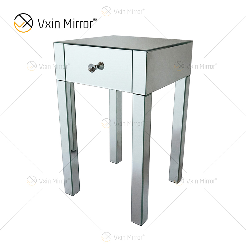 Vanity Modern WXF-046 Silver Furniture Crystal Nightstand With 1 Drawers Mirrored Bedside Table