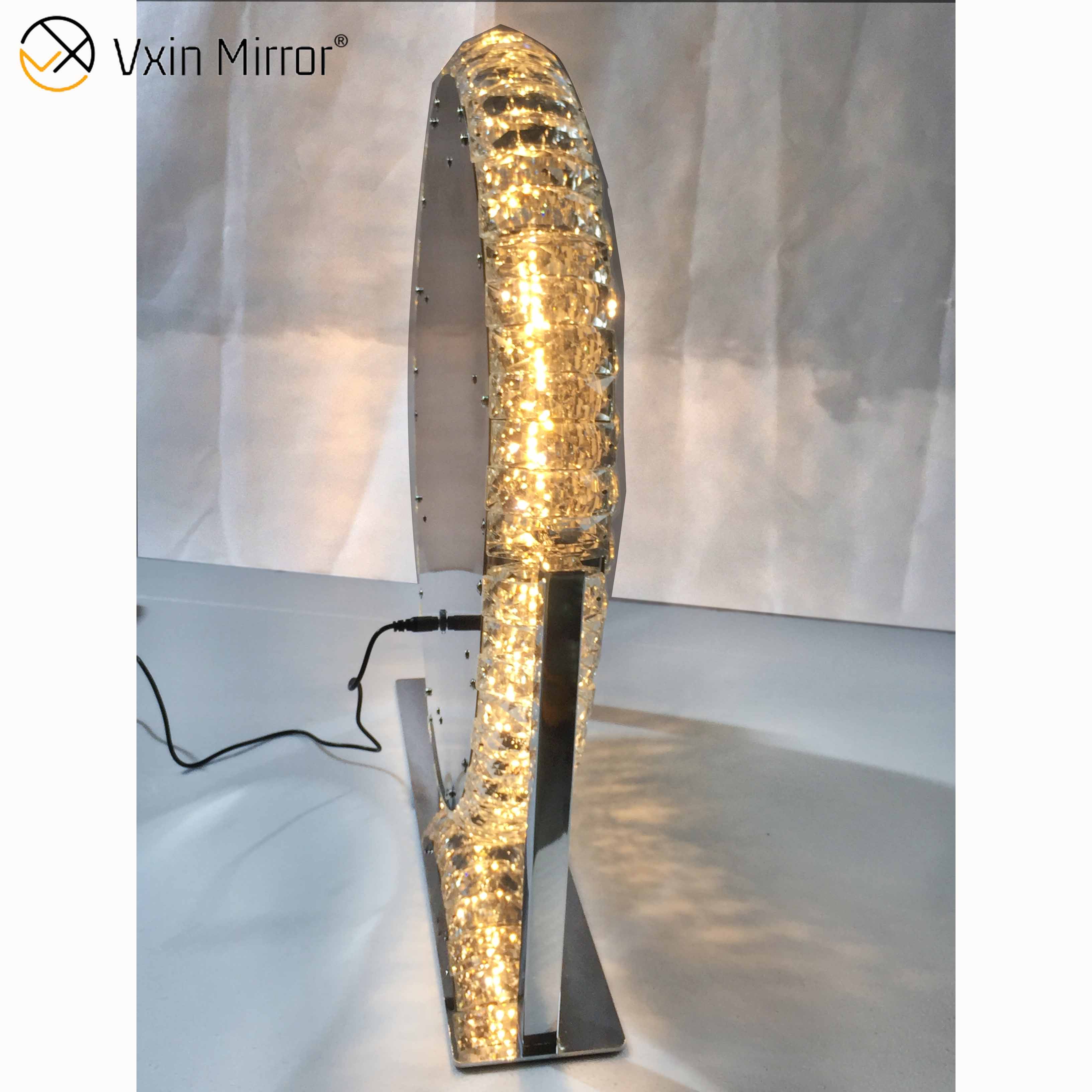 Oval Decorative Diamond Crystal Dimmable Touch Hollywood Table Top Vanity Mirror WXDL-175